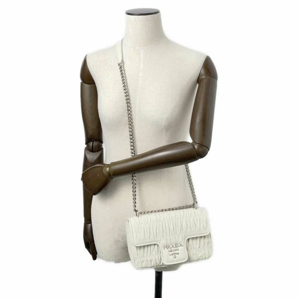 プラダ チェーンショルダーバッグ ギャザー レザー 1BD140 PRADA バッグ 白