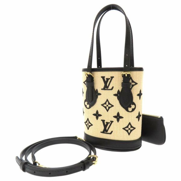 ルイヴィトン ショルダーバッグ コットン/レザー ナノ・バゲット M82418 LOUIS VUITTON ベージュ/ノワール