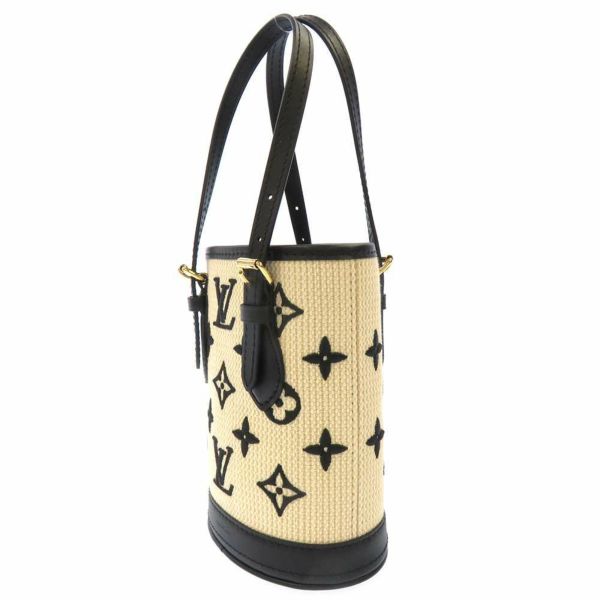 ルイヴィトン ショルダーバッグ コットン/レザー ナノ・バゲット M82418 LOUIS VUITTON ベージュ/ノワール