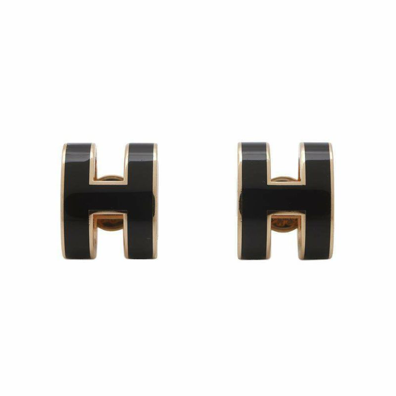 エルメス ピアス ポップアッシュ ブラック/ピンクゴールド金具 Hモチーフ HERMES Pop H ポップH  黒