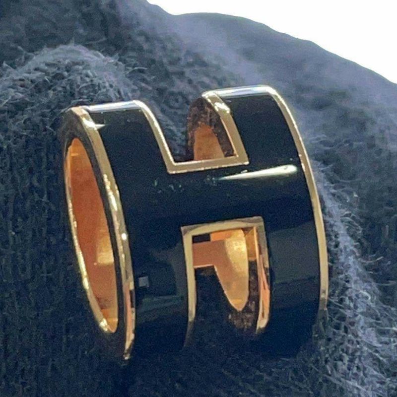 エルメス ピアス ポップアッシュ ブラック/ピンクゴールド金具 Hモチーフ HERMES Pop H ポップH  黒