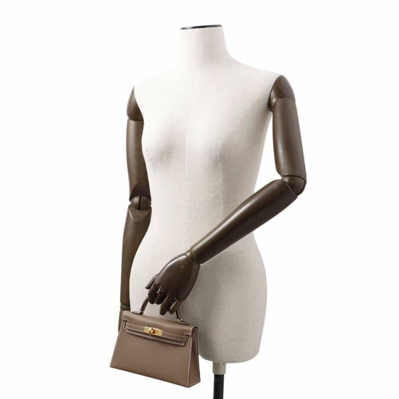 エルメス ハンドバッグ ミニケリードゥ 外縫い エトゥープ/ゴールド金具 エプソン W刻印 2wayショルダー