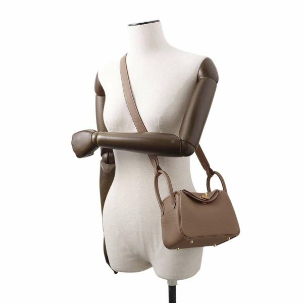 エルメス リンディ ミニ エトゥープ/ゴールド金具 トリヨンクレマンス W刻印 HERMES 2wayショルダー
