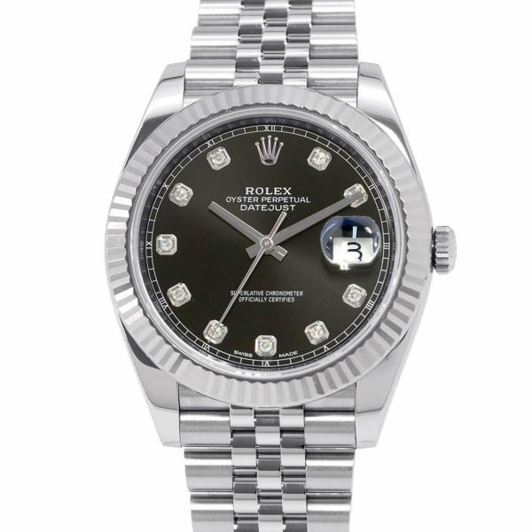 ロレックス デイトジャスト41 SS/K18 10Pダイヤ ランダムシリアル ルーレット 126334G ROLEX 腕時計 黒文字盤