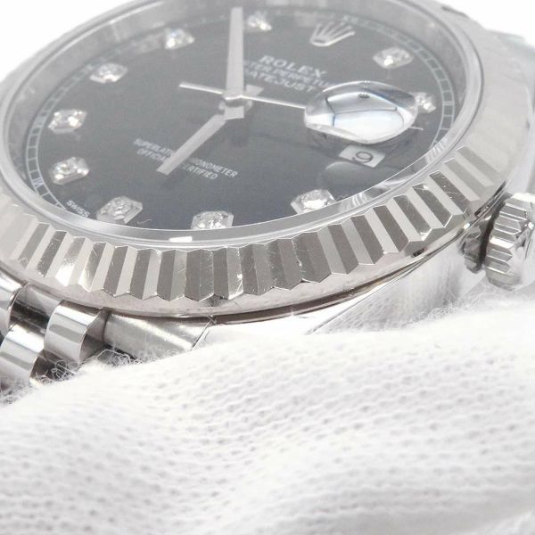 ロレックス デイトジャスト41 SS/K18 10Pダイヤ ランダムシリアル ルーレット 126334G ROLEX 腕時計 黒文字盤