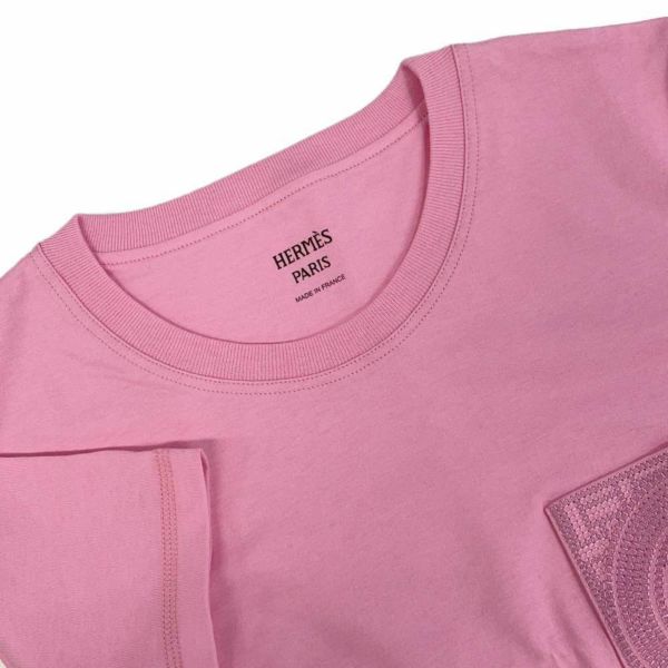 エルメス Tシャツ H 刺繍ポケット コットン レディースサイズ36 HERMES トップス ピンク