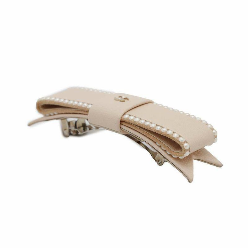 シャネル バレッタ リボンモチーフ ココマーク ラムスキン フェイクパール 23S AA9134 CHANEL ヘアアクセサリー