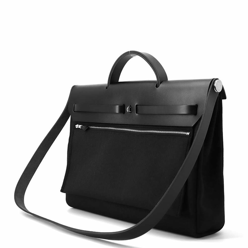 エルメス ショルダーバッグ エールバッグジップMM ブラック/シルバー金具 ヴァッシュハンター /トワルミリタリー B刻印 黒