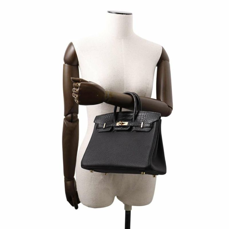 エルメス バーキン25 タッチ ブラック/ゴールド金具 トゴ/アリゲーターマット W刻印 HERMES Birkin ハンドバッグ 黒