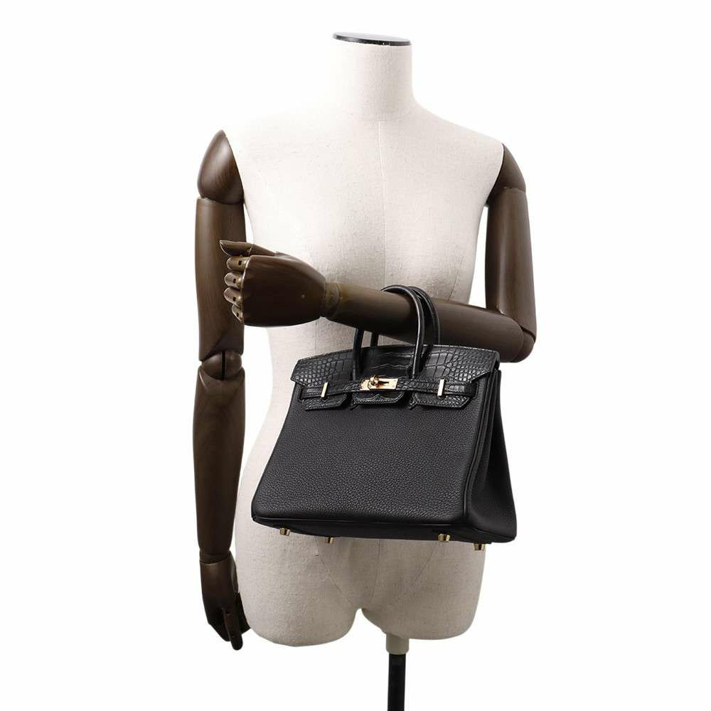 エルメス バーキン25 タッチ ブラック/ゴールド金具 トゴ/アリゲーターマット W刻印 HERMES Birkin ハンドバッグ 黒