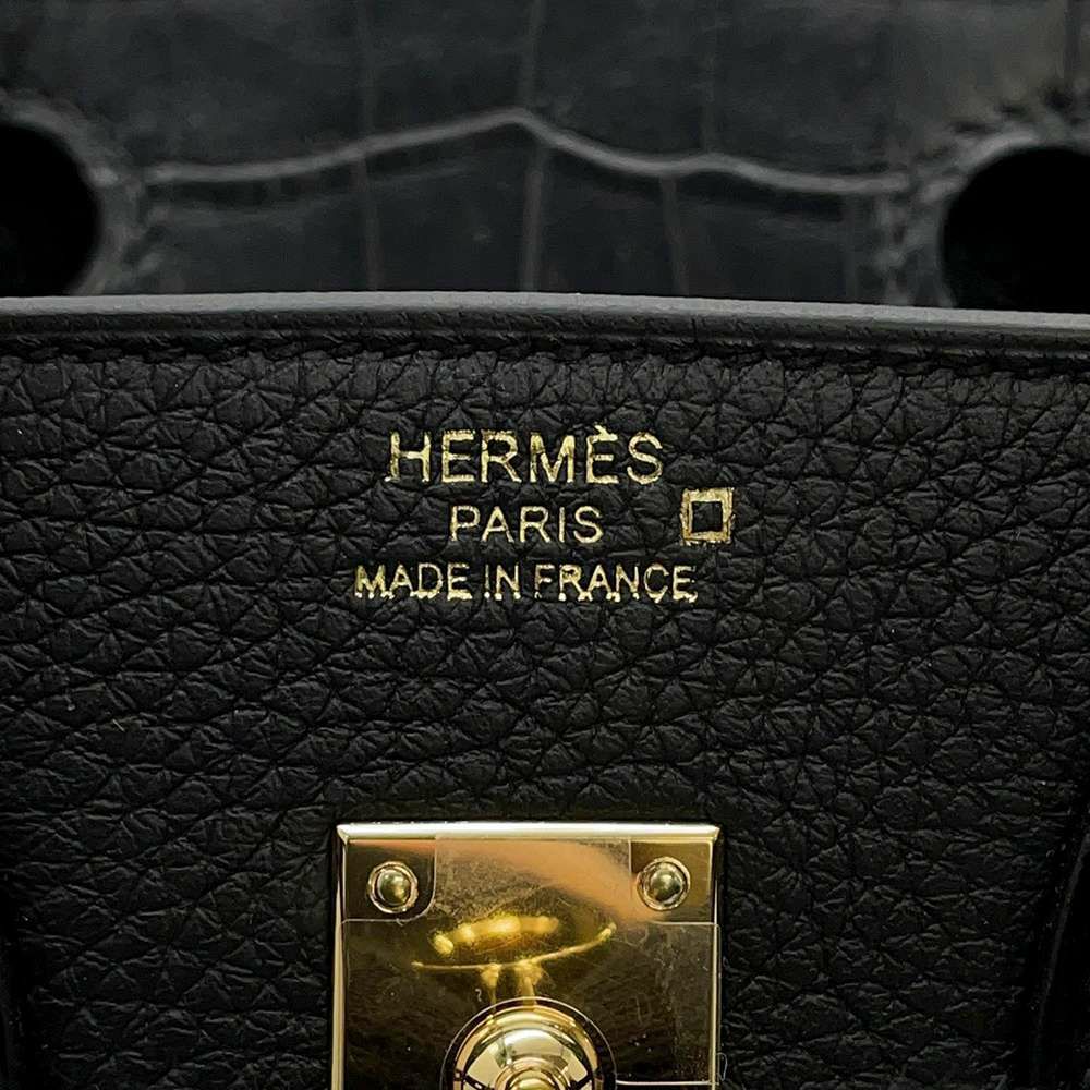 エルメス バーキン25 タッチ ブラック/ゴールド金具 トゴ/アリゲーターマット W刻印 HERMES Birkin ハンドバッグ 黒