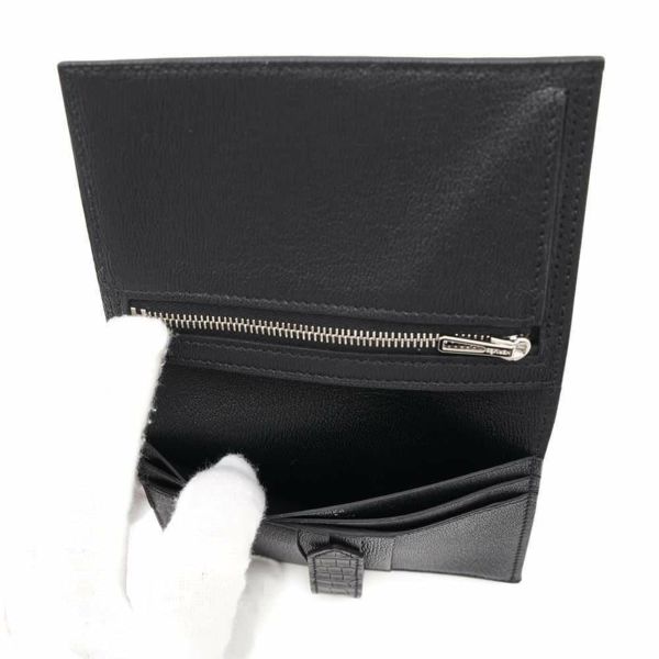 エルメス 二つ折り財布 ベアンコンパクト ブラック/シルバー金具 アリゲーターマット B刻印 HERMES 財布 黒