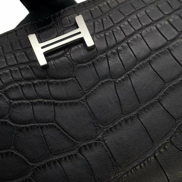 エルメス 二つ折り財布 ベアンコンパクト ブラック/シルバー金具 アリゲーターマット B刻印 HERMES 財布 黒