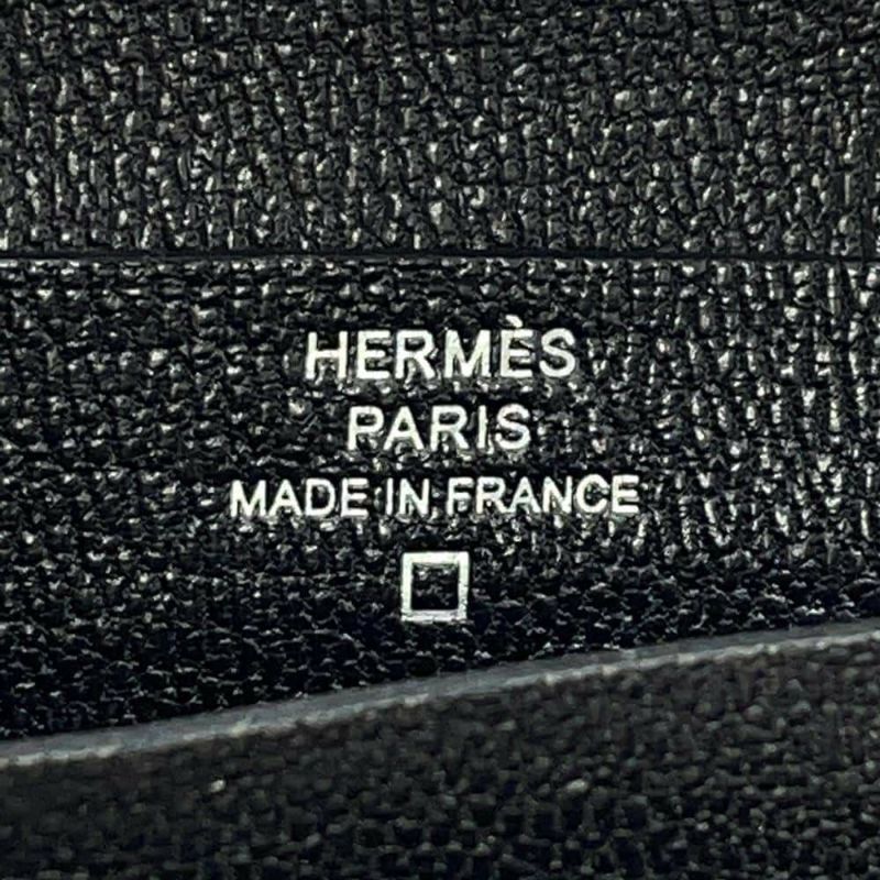 エルメス 二つ折り財布 ベアンコンパクト ブラック/シルバー金具 アリゲーターマット B刻印 HERMES 財布 黒