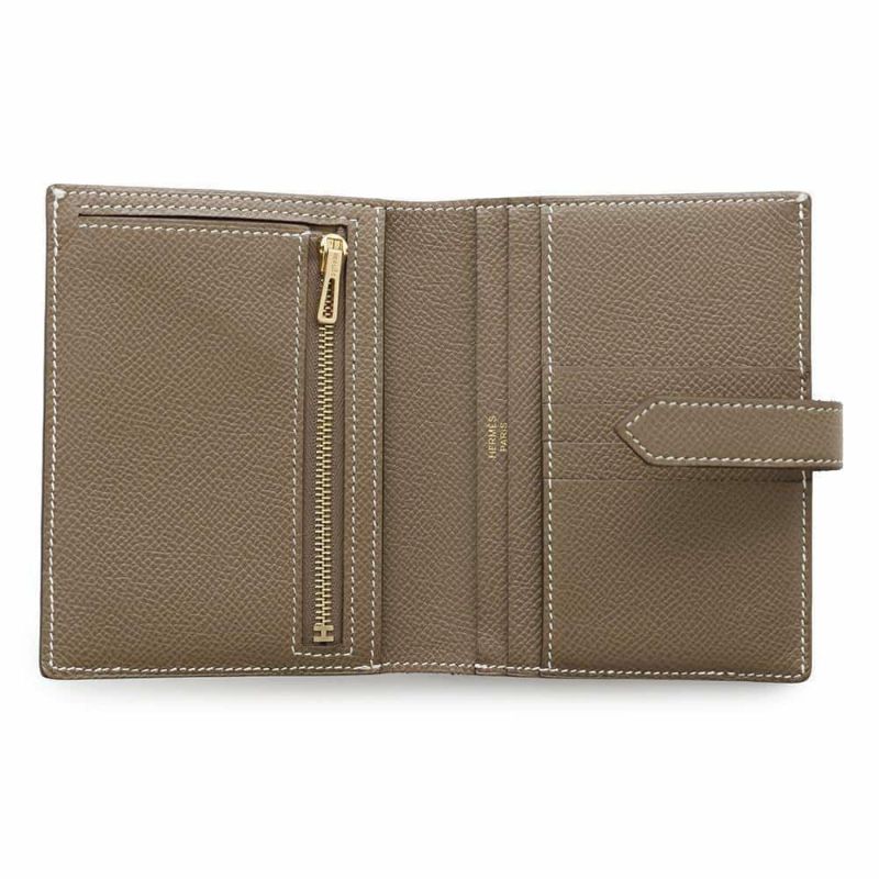エルメス 二つ折り財布 ベアンコンパクト エトゥープ/ゴールド金具 エプソン Y刻印 HERMES 財布