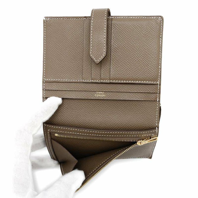 エルメス 二つ折り財布 ベアンコンパクト エトゥープ/ゴールド金具 エプソン Y刻印 HERMES 財布