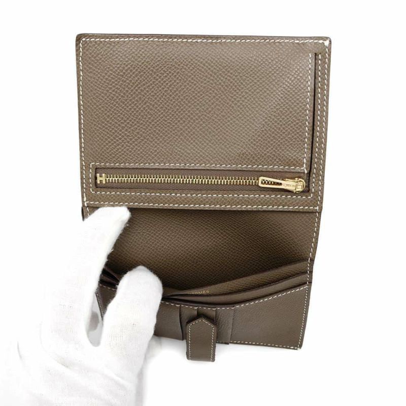 エルメス 二つ折り財布 ベアンコンパクト エトゥープ/ゴールド金具 エプソン Y刻印 HERMES 財布