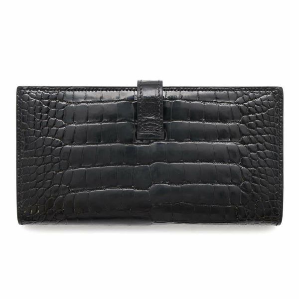 エルメス 長財布 ベアンスフレ ブラック/シルバー金具 アリゲーターシャイン □Q刻印 HERMES 財布 黒