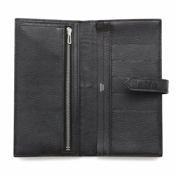 エルメス 長財布 ベアンスフレ ブラック/シルバー金具 アリゲーターシャイン □Q刻印 HERMES 財布 黒