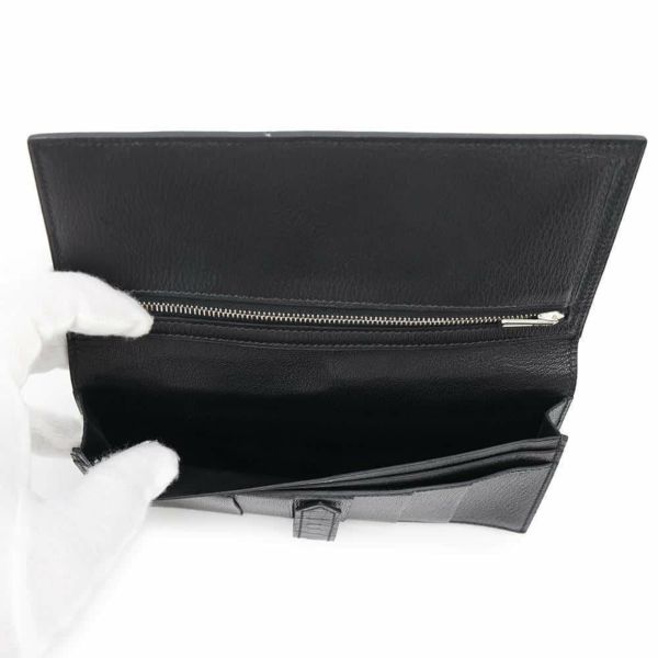 エルメス 長財布 ベアンスフレ ブラック/シルバー金具 アリゲーターシャイン □Q刻印 HERMES 財布 黒