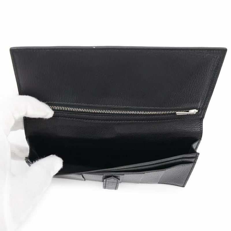 エルメス 長財布 ベアンスフレ ブラック/シルバー金具 アリゲーターシャイン □Q刻印 HERMES 財布 黒