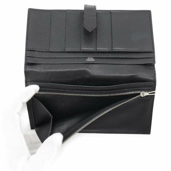 エルメス 長財布 ベアンスフレ ブラック/シルバー金具 アリゲーターシャイン □Q刻印 HERMES 財布 黒