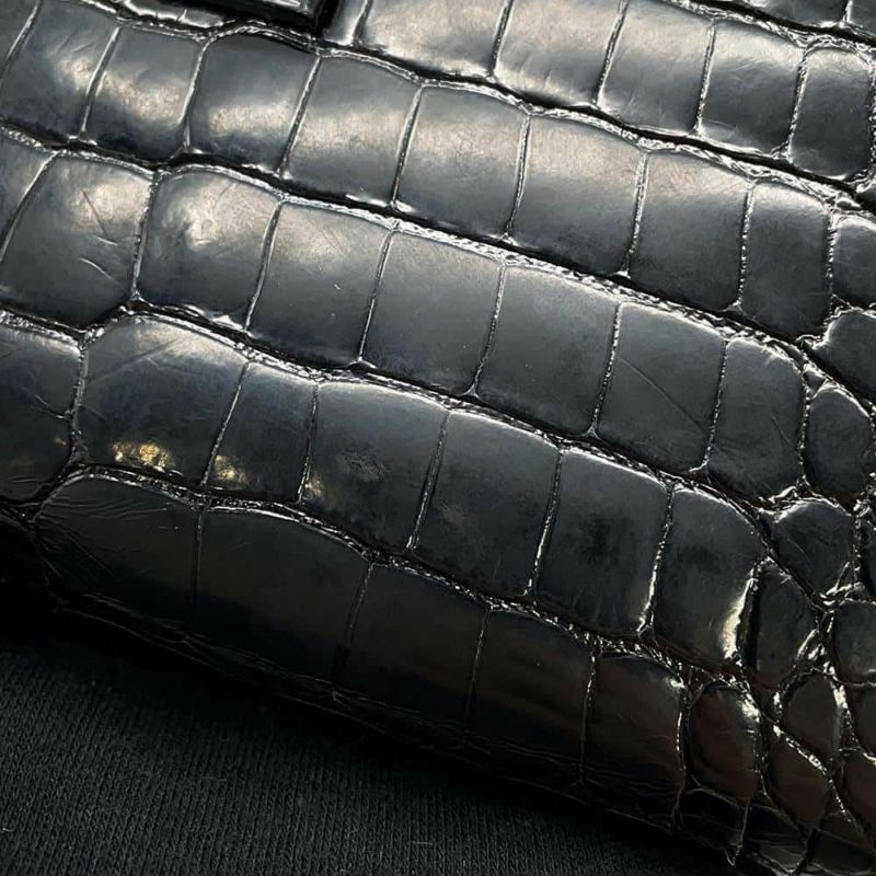 エルメス 長財布 ベアンスフレ ブラック/シルバー金具 アリゲーターシャイン □Q刻印 HERMES 財布 黒