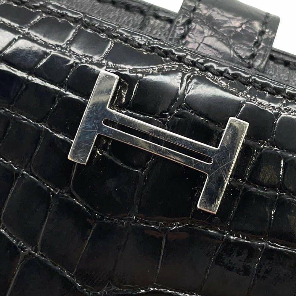 エルメス 長財布 ベアンスフレ ブラック/シルバー金具 アリゲーターシャイン □Q刻印 HERMES 財布 黒