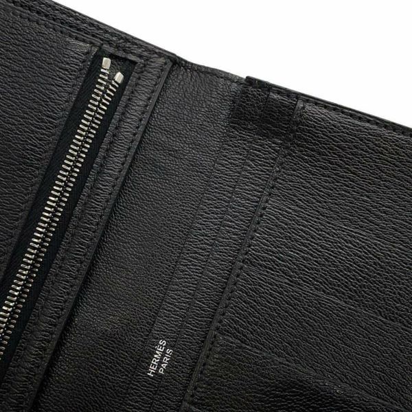 エルメス 長財布 ベアンスフレ ブラック/シルバー金具 アリゲーターシャイン □Q刻印 HERMES 財布 黒