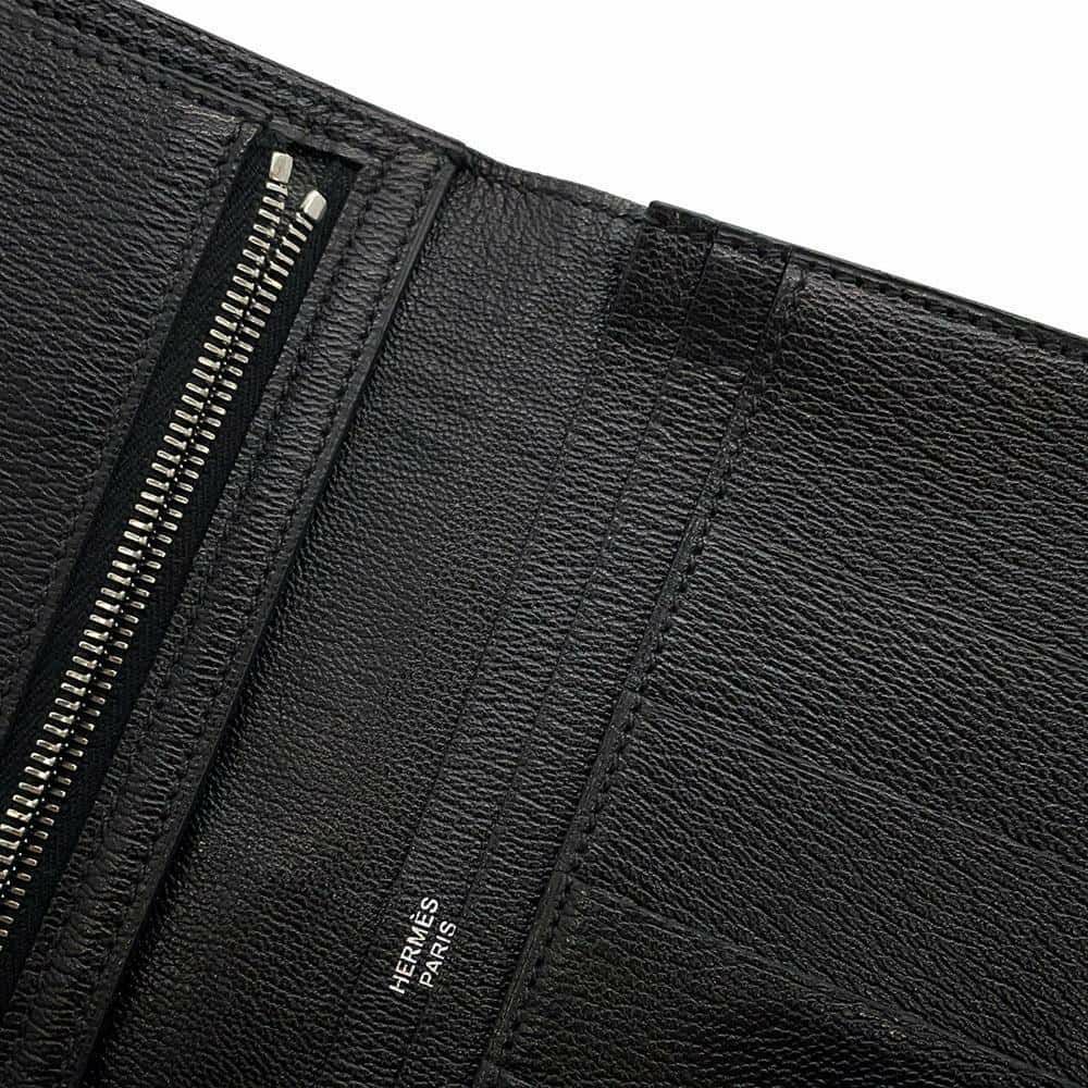 エルメス 長財布 ベアンスフレ ブラック/シルバー金具 アリゲーターシャイン □Q刻印 HERMES 財布 黒