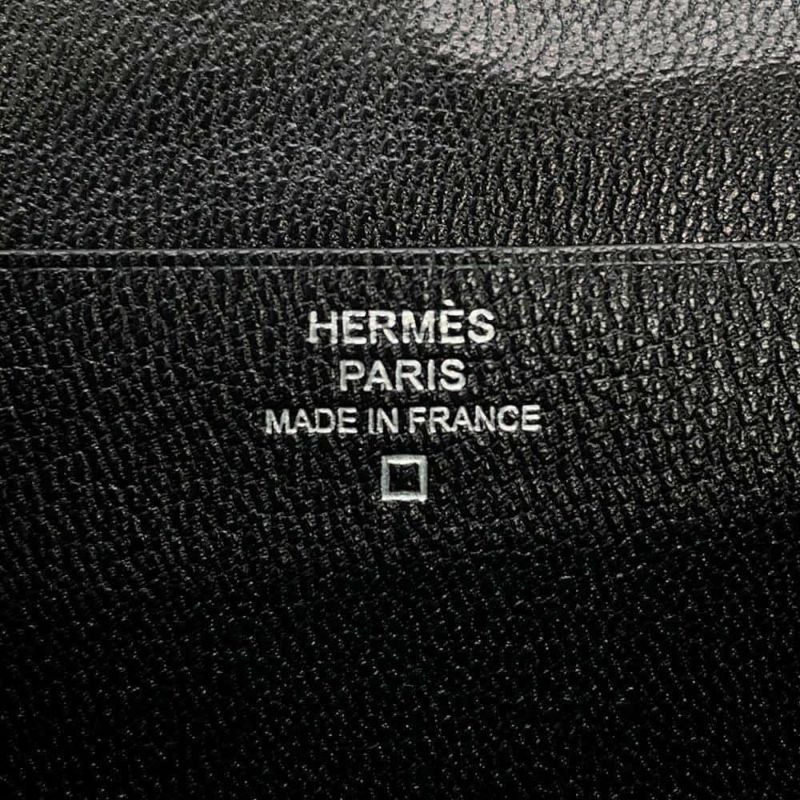 エルメス 長財布 ベアンスフレ ブラック/シルバー金具 アリゲーターシャイン □Q刻印 HERMES 財布 黒
