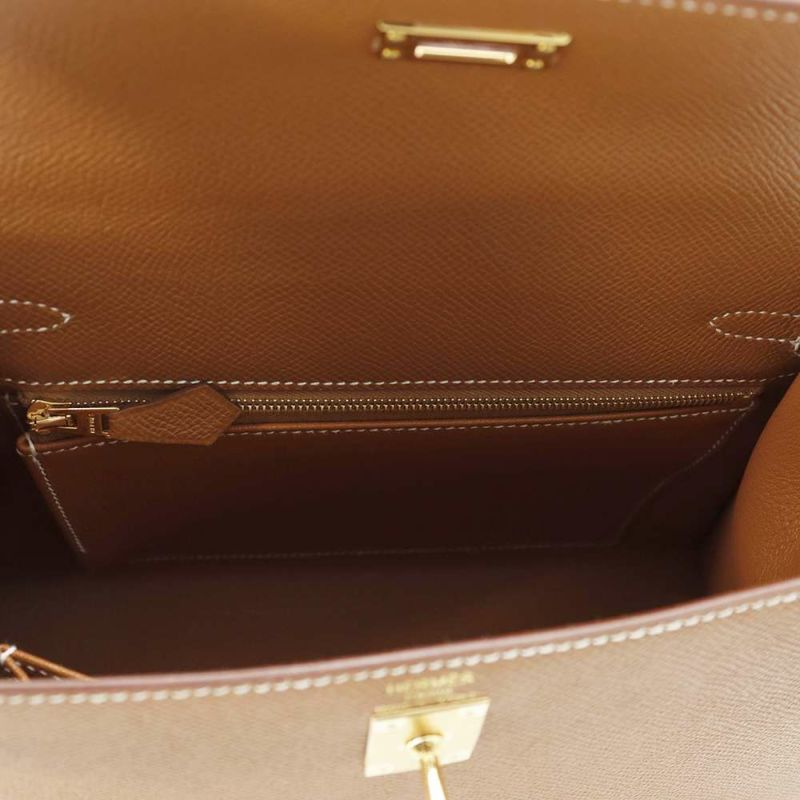エルメス ハンドバッグ ケリー25 外縫い ゴールド/ゴールド金具 エプソン W刻印 2wayショルダー