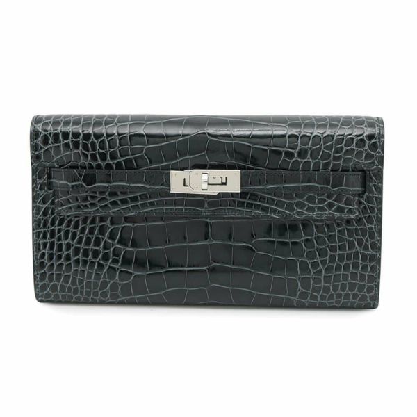 エルメス ケリーウォレット ロング トゥーゴー ヴェールフォンセ/シルバー金具 アリゲーターシャイン W刻印
