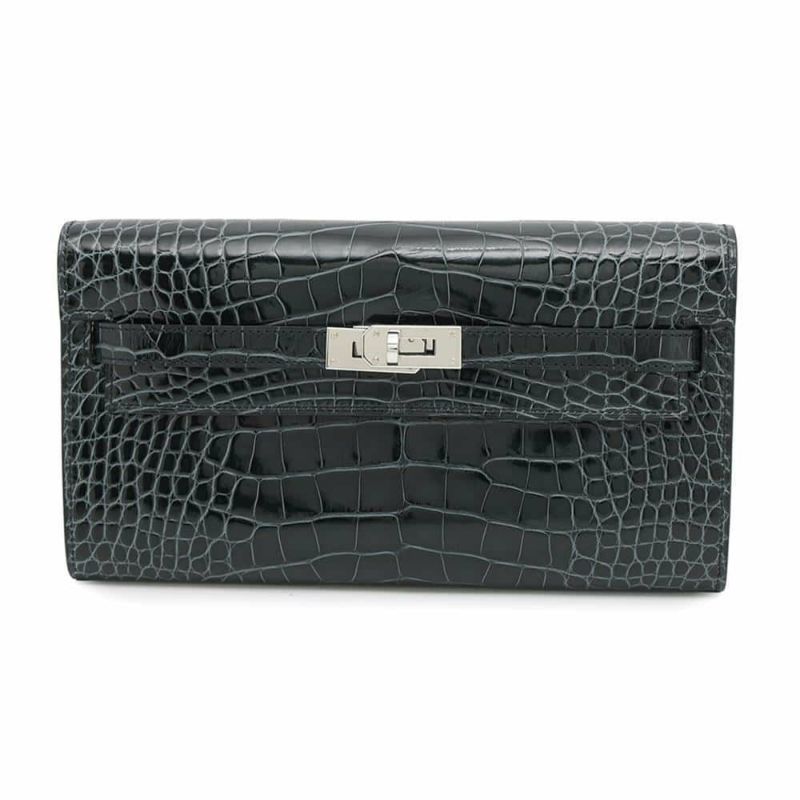 エルメス ケリーウォレット ロング トゥーゴー ヴェールフォンセ/シルバー金具 アリゲーターシャイン W刻印