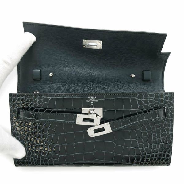 エルメス ケリーウォレット ロング トゥーゴー ヴェールフォンセ/シルバー金具 アリゲーターシャイン W刻印