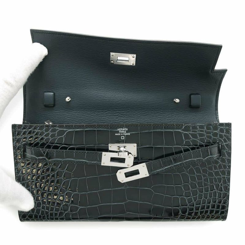 エルメス ケリーウォレット ロング トゥーゴー ヴェールフォンセ/シルバー金具 アリゲーターシャイン W刻印