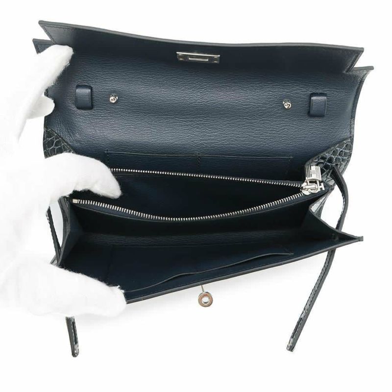 エルメス ケリーウォレット ロング トゥーゴー ヴェールフォンセ/シルバー金具 アリゲーターシャイン W刻印