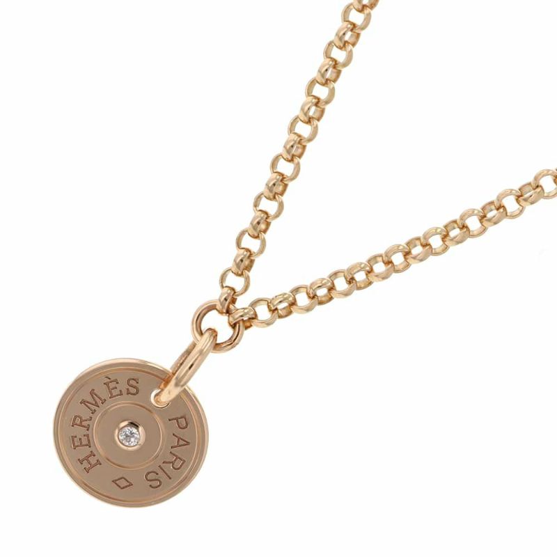 エルメス ネックレス ガンバード クルードセル Ex-Libris ダイヤモンド 1P 0.01ct K18PG HERMES ペンダント ジュエリー