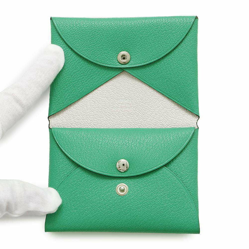 エルメス コインケース カルヴィ デュオ ヴェルソ ミント/モーヴペール/シルバー金具 シェブルミゾル U刻印 財布
