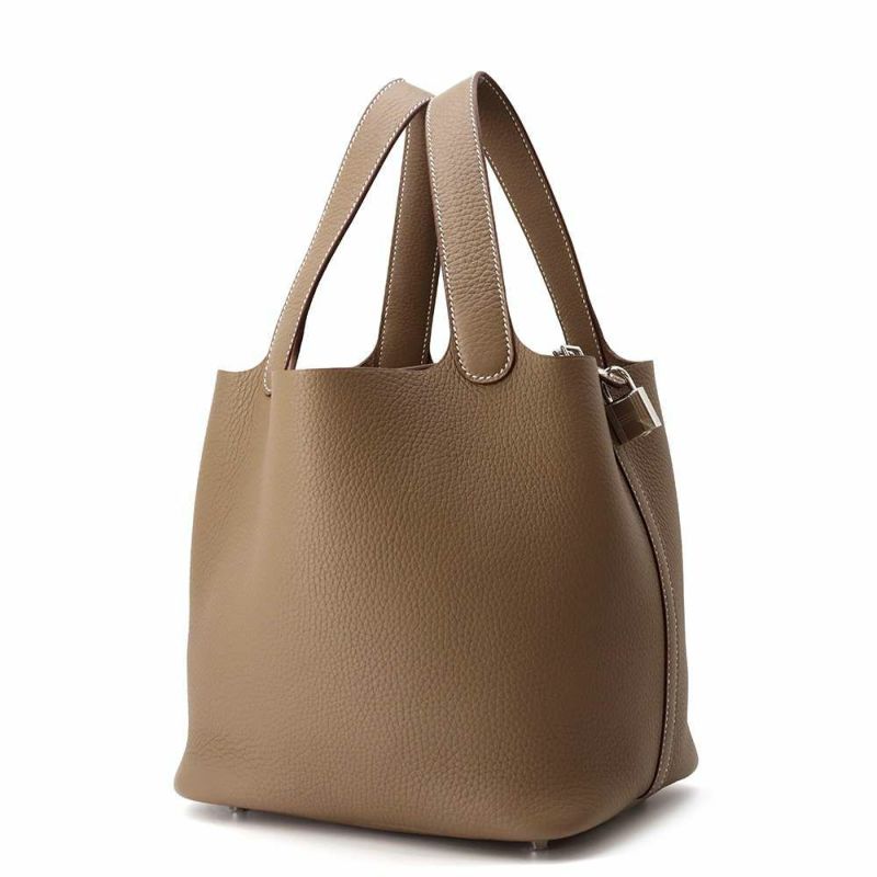 エルメス ハンドバッグ ピコタンロックMM エトゥープ/シルバー金具 トリヨンクレマンス K刻印