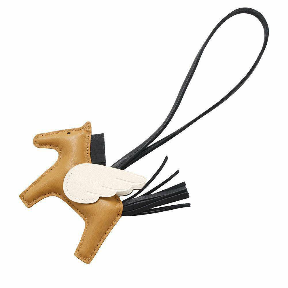 エルメス バッグチャーム ロデオPM ペガサス チャイ/クレ/ブラック ラムスキン W刻印 黒