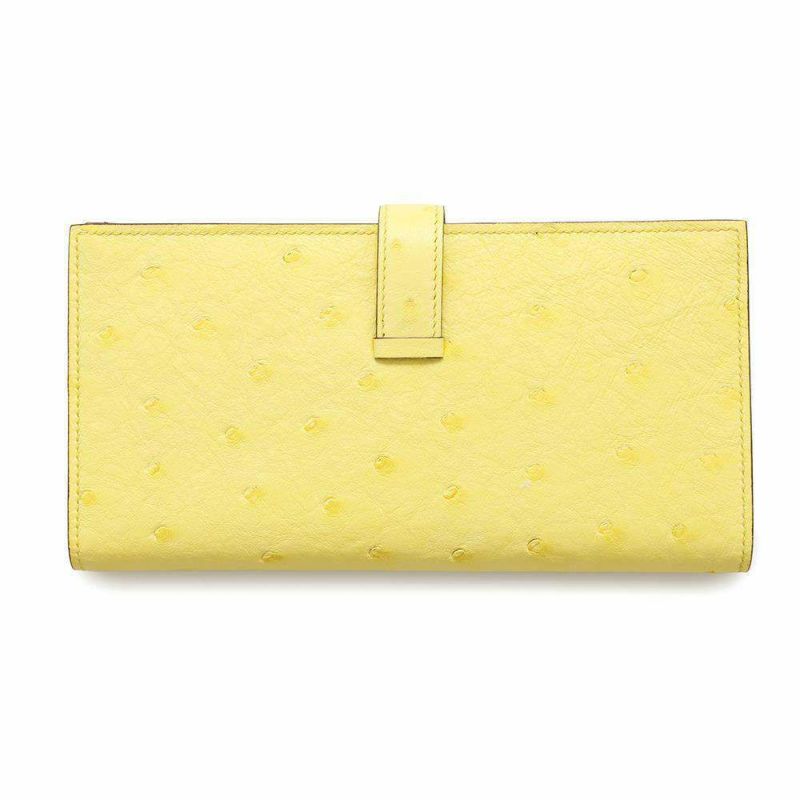 エルメス 長財布 ベアンスフレ ジョーヌシトロン/シルバー金具 オーストリッチ U刻印 HERMES 財布