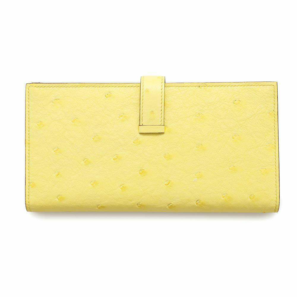 エルメス 長財布 ベアンスフレ ジョーヌシトロン/シルバー金具 オーストリッチ U刻印 HERMES 財布
