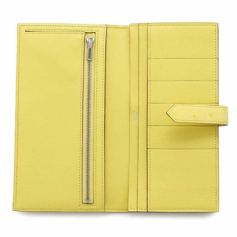 エルメス 長財布 ベアンスフレ ジョーヌシトロン/シルバー金具 オーストリッチ U刻印 HERMES 財布