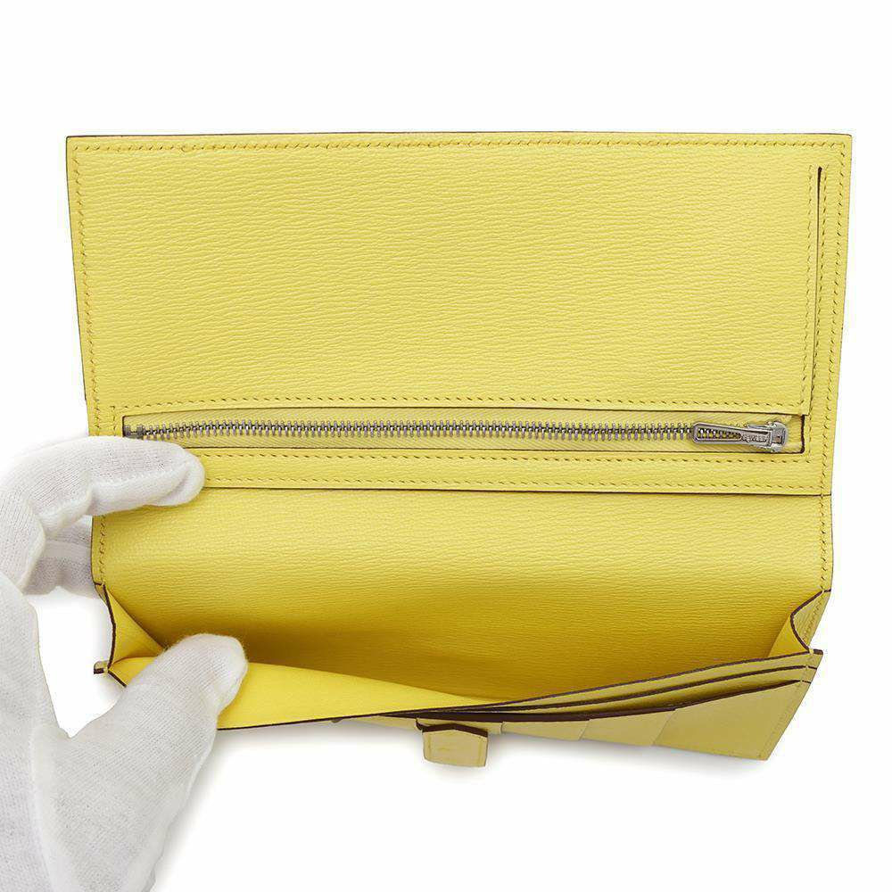 エルメス 長財布 ベアンスフレ ジョーヌシトロン/シルバー金具 オーストリッチ U刻印 HERMES 財布
