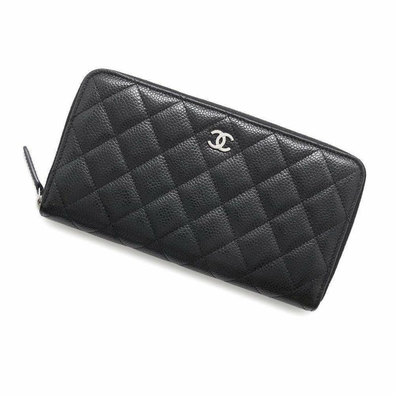 シャネル 長財布 クラシック ロング ジップ ウォレット マトラッセ ココマーク キャビアスキン AP0242 CHANEL 黒
