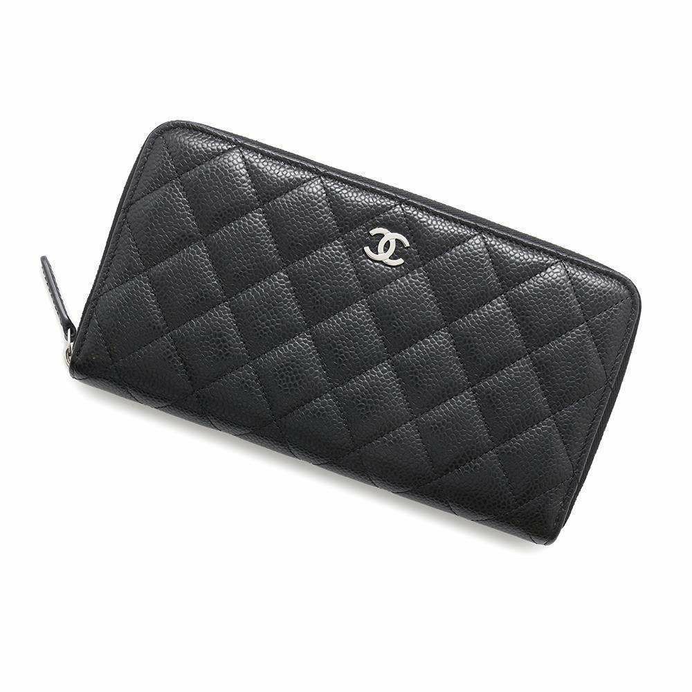 シャネル 長財布 クラシック ロング ジップ ウォレット マトラッセ ココマーク キャビアスキン AP0242 CHANEL 黒