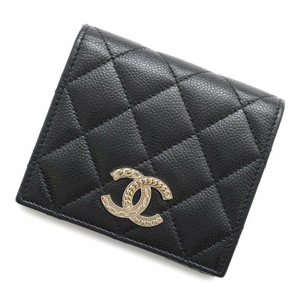 シャネル 二つ折り財布 マトラッセ ココマーク キャビアスキン AP3055 CHANEL 財布 黒