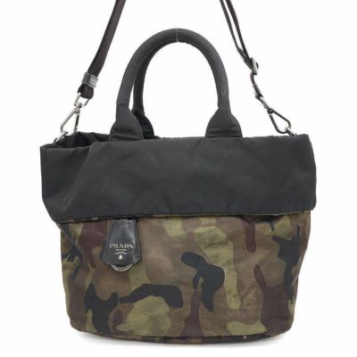 プラダ トートバッグ リバーシブル ナイロン BR4521 PRADA ハンド ショルダーバッグ 黒 カモフラージュ 安心保証