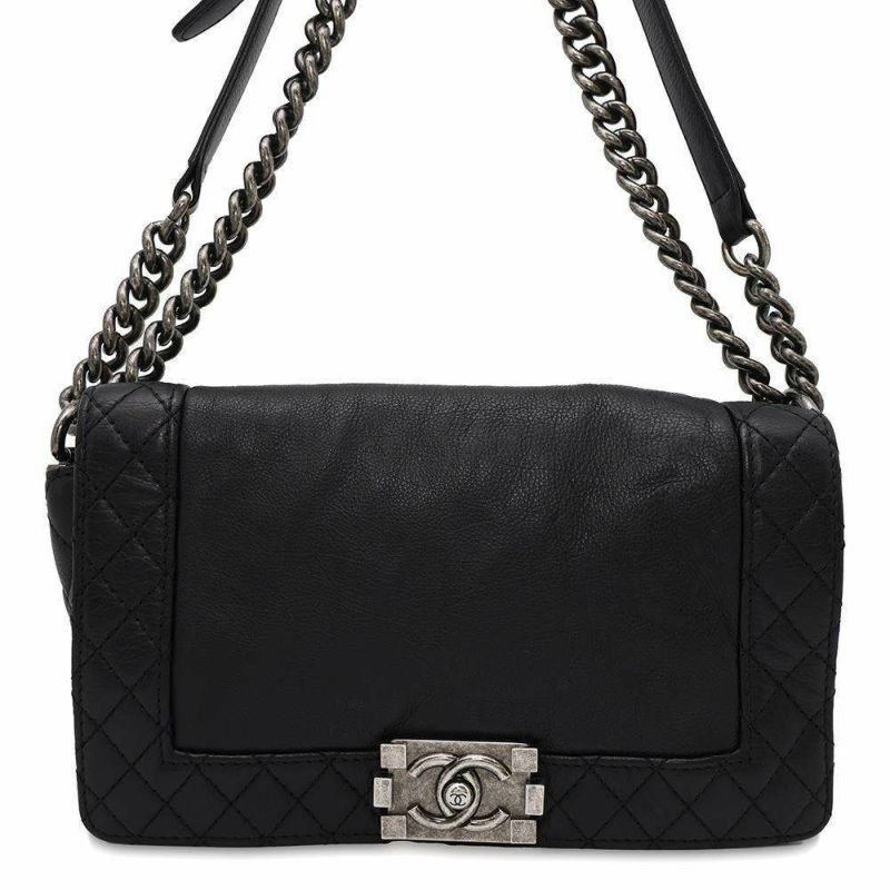 シャネル チェーンショルダーバッグ ボーイシャネル ココマーク ラムスキン CHANEL BAG 2wayバッグ 黒